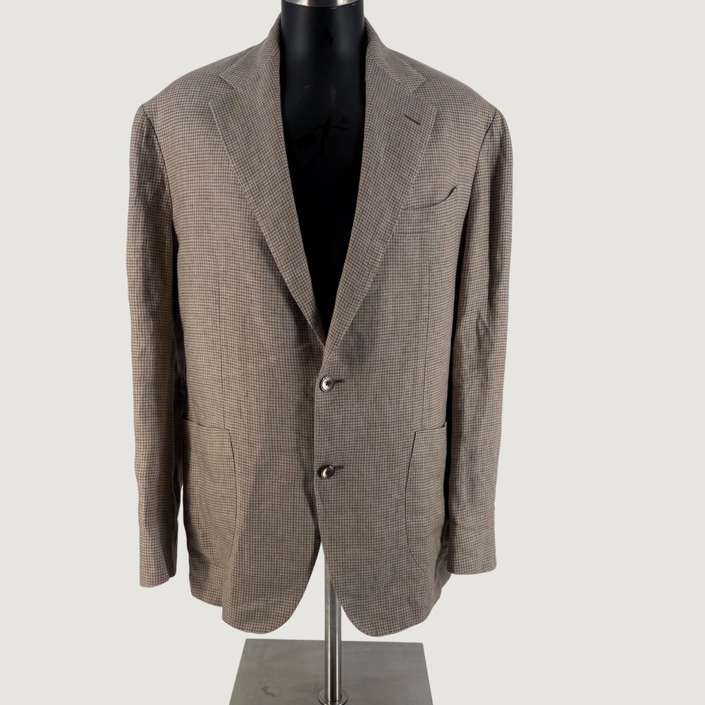 SuitSupply Blazer Mens 46R Brown Solbiati Linen Houndstooth Custom Sport Coat